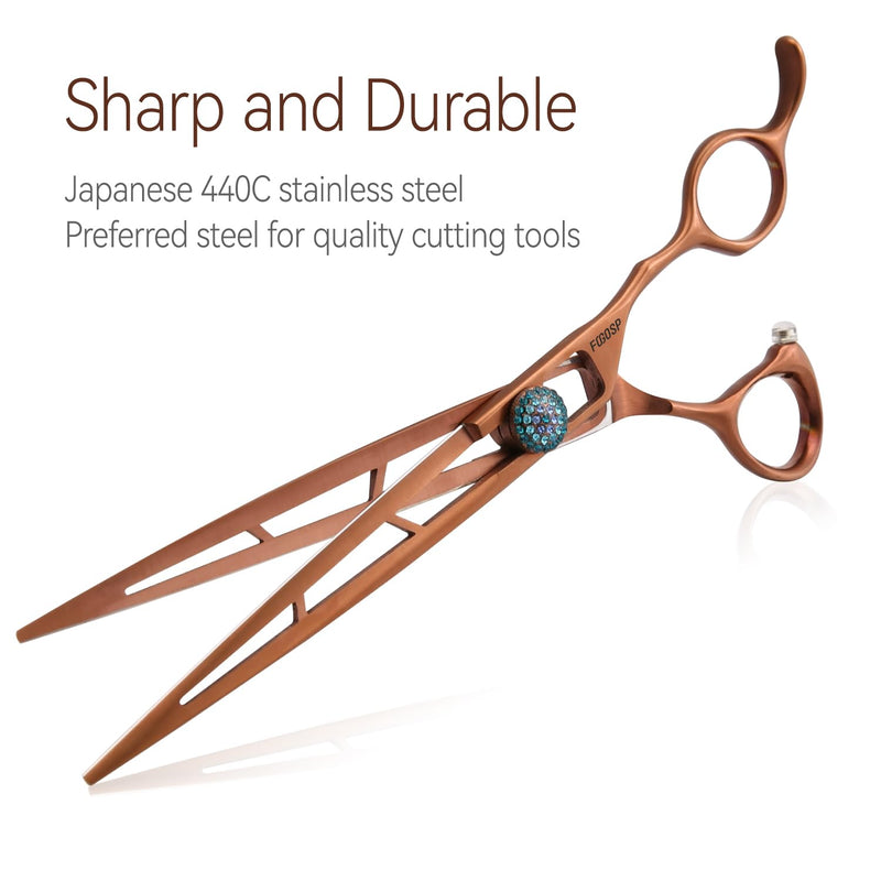 7.0'' Straight Dog Grooming Scissors Professioanl Pet Grooming Shears for Small Dog Cat High Cobalt Alloy Steel Hollow Out Design(7, Chocolate Striaght) Chocolate Straigth Shears 7 inch - PawsPlanet Australia