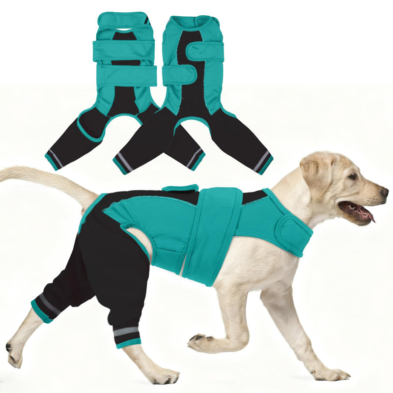 Dog Recovery Suit-Dog Hind Leg Recovery Sleeve for ACL TPLO Surgery -Adjustable Soft Anti-Licking Wrap with Reflective Strips & Anxiety Relief,for Female and Male Green XS X-Small