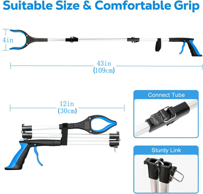 Grabber Reacher Tool - 43” Extra Long Foldable Gripper and Reaching Tool - Heavy Duty Pick Up Stick Grabbers for Seniors, Trash, Surgery Recovery Must Haves Gifts (Blue-43in) Blue-43in - PawsPlanet Australia