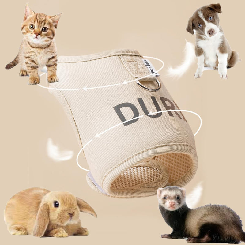 Rabbit Harness Leash Set Escape Proof Walking Gear Adjustable Reflective Letter Print Pet Vest for Bunny Dog Kitten Cat Ferret Small Animals (Medium,Khaki) Medium Khaki - PawsPlanet Australia