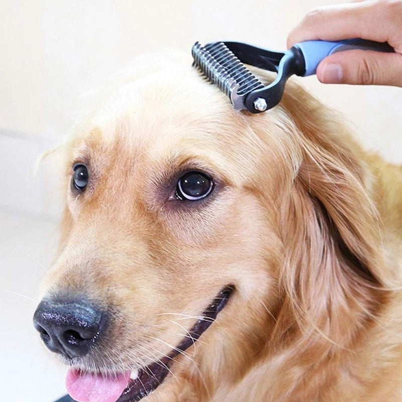 Dematting Tool for Dogs &Cats, Pet Grooming Undercoat Rake with Two-Side,Professional Stainless Steel Demat Comb Removes Loose Undercoat, Mats, Tangles and Knots Blue Large - PawsPlanet Australia