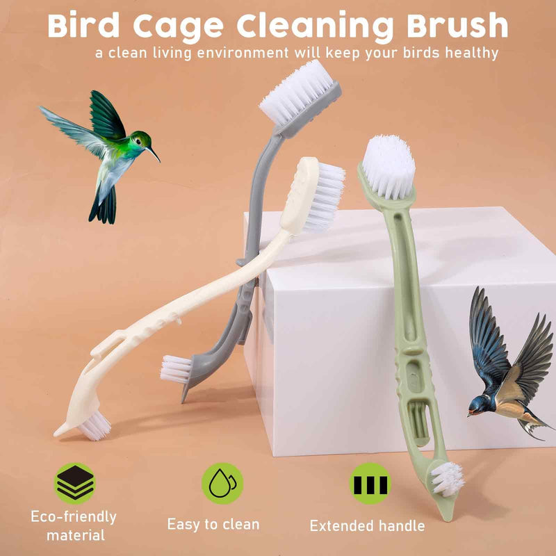 4 Pcs Bird Cage Cleaner with Two Brush Plastic Heads Long Handle Tool for Cleaning Bird Cages ssential Bird Cage Accessory - PawsPlanet Australia