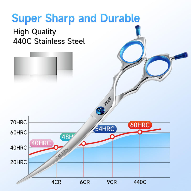 Curved Dog Grooming Scissors 7.5 in Curve Shears for Pet Dogs Cat Japan 440C 30°Arc Upward & Downward Classic Handle for Trimming Face and Paws(7.5, Curved) - PawsPlanet Australia