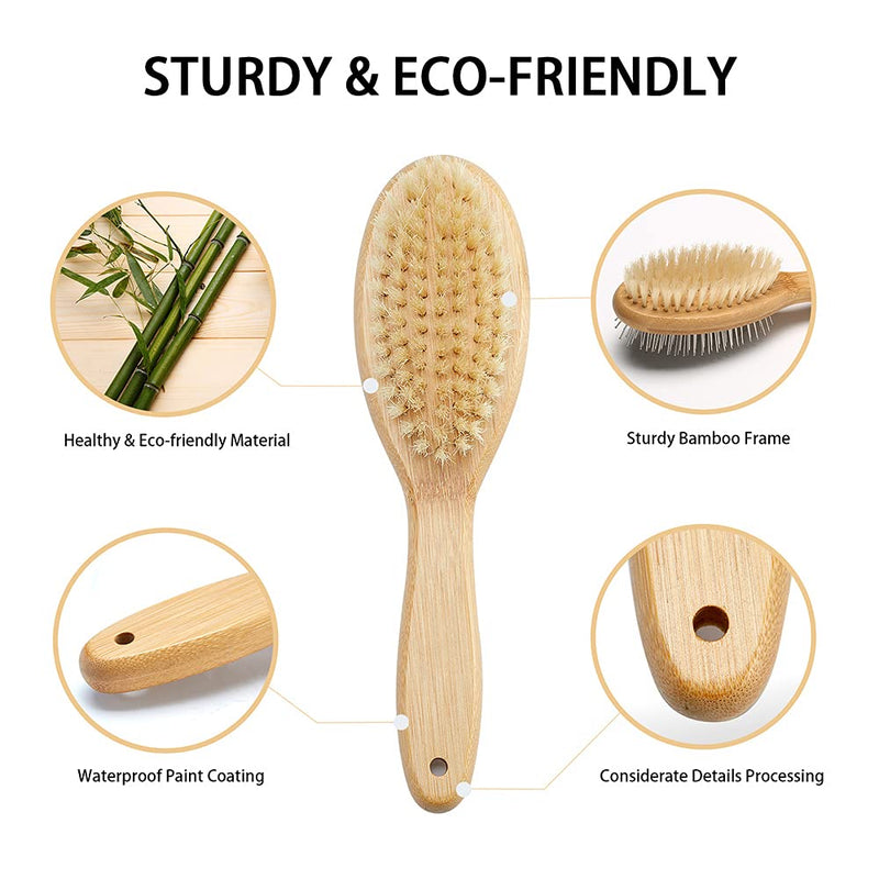 Dog Brush Cat Brush Double Sided Bristle and Pin Pet Brush for Dog Grooming, Real Boar Bristle Shedding Brush with Bamboo Handle for Long Short Hair, 2 Pack Dog Comb, Black+ White - PawsPlanet Australia