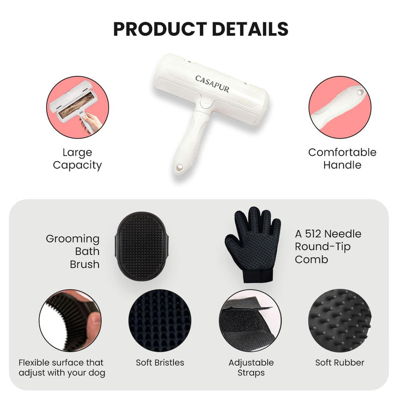 Pet Hair Remover Roller, Reusable Animal Hair Removal Brush for Dogs and Cats, Easy to Clean Fur from Carpet, Furniture, Sofa, Bedding (Brush with Grooming Kit) Brush with Grooming Kit - PawsPlanet Australia