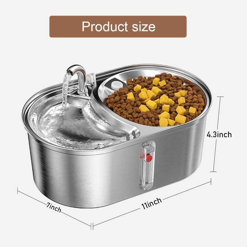 Dual Bowl Cat Water Fountain 3L/101oz,Stainless Steel Pet Drinking Fountain,2-in-1 Cat Bowls for Food-Wate(Water-Water),Ultra-Silent Automatic Dog Water Dispenser with Pump and 5 Filters 101oz/3L Cat Water Fountain - PawsPlanet Australia