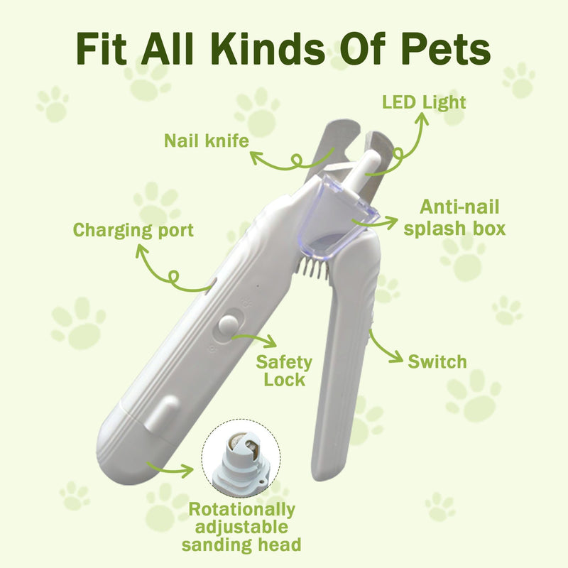 2-in-1 Dog Nail Grinder & Dog Nail Clippers Trimmers for Large Medium Small Dogs Cats Pets Claw Trimmer with LED Lights (White) White - PawsPlanet Australia