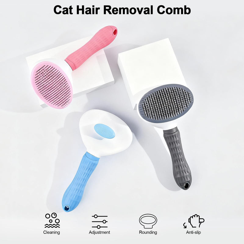 Cat Brush, Self Cleaning Slicker Brush, Skin-Friendly Grooming Tool for Cats & Dogs, Easily Removes Shedding Hair & Mats, Pet Massaging Tool for Long and Short, No Hair Build-Up, Easy to Clean Blue