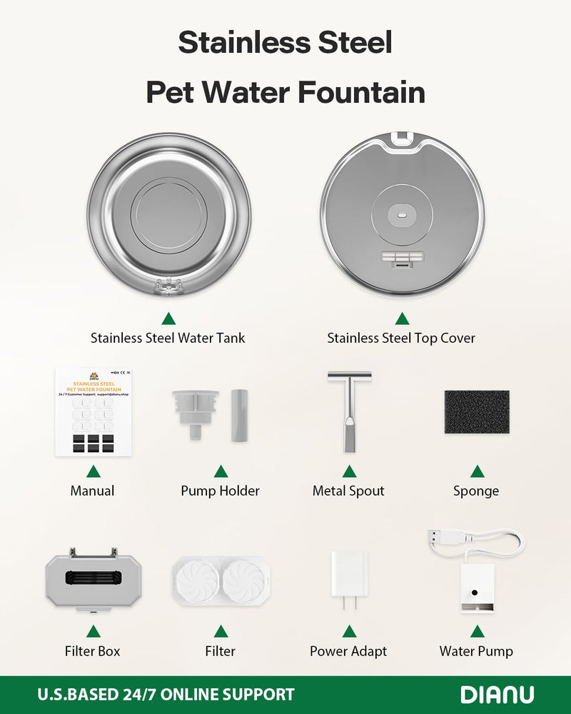 Cat Water Fountain Stainless Steel - 3.2L/108oz Pet Water Fountain for Cats Indoor - Automatic Pet Watering Dispenser (4 Filter) Cat Fountain + 4 Filter + 4 Sponge - PawsPlanet Australia