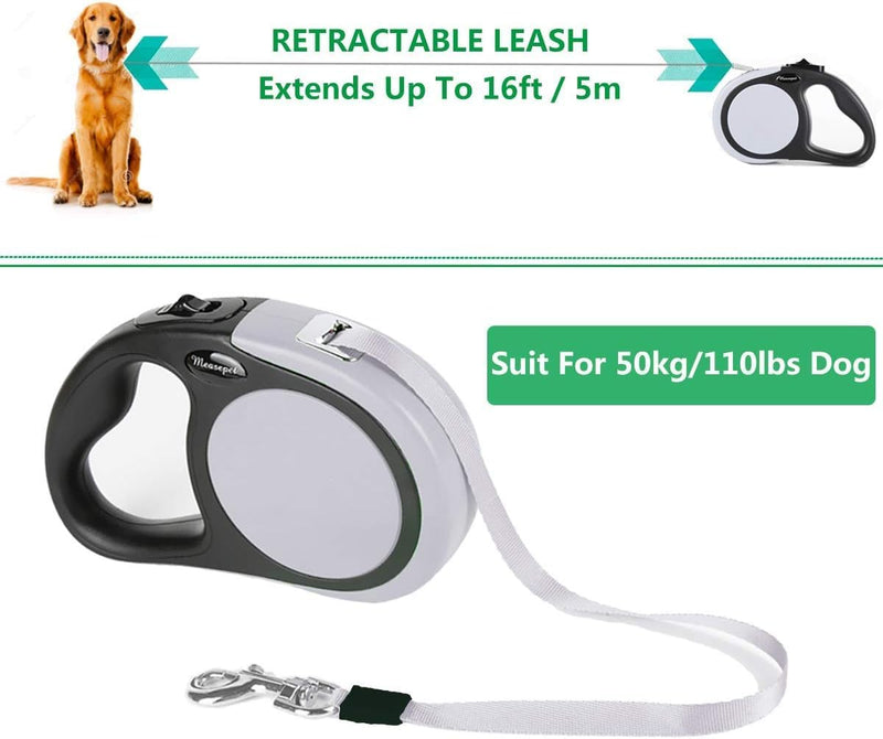 Dual Retractable Dog Leash for 2 Large Dogs (Up to 110 Lbs Each) - Double Headed 16 ft Extendable Pet Leash with Poop Bags, Non Slip Grip - One Button Break & Lock, 360 Tangle-Free (Gray, Large) Gray - PawsPlanet Australia