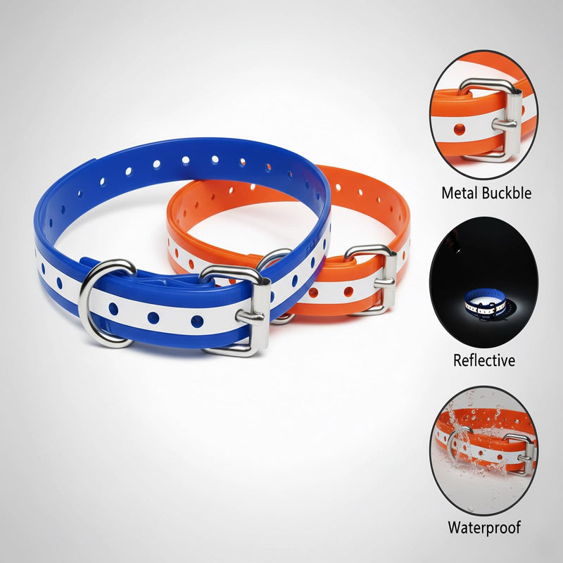 Dog Collar Strap for Most of Electronic Training Shock Collar Receivers-Adjustable Durable Waterproof Odorless 3/4 Inch Ecollar Replacement for Barking Fence-Pet TPU Collar Strap 2 Pack(Orange & Blue) Orange & Blue - PawsPlanet Australia
