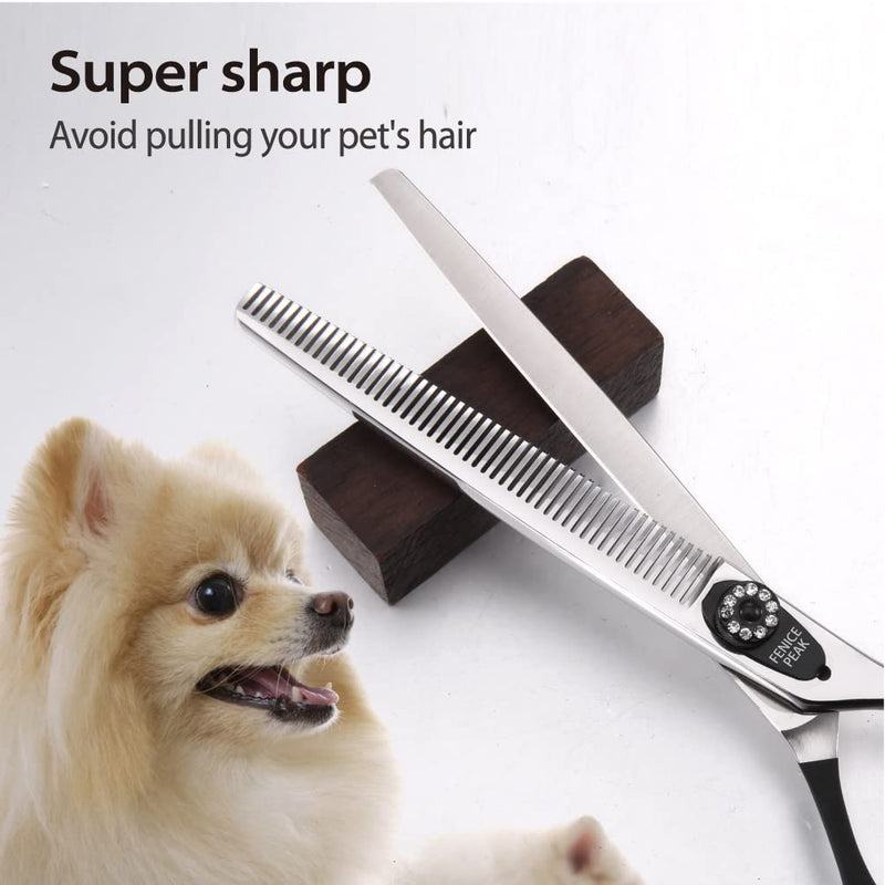 Fenice Peak 7.5'' Dog Thinning Scissors For Grooming 440C Stainless Steel Black Non-Slip Handle Sharp Blades Professional Pet Trimming Scissors for Cats Thinning Rate 35% Thinning Shear 7.5'' - PawsPlanet Australia