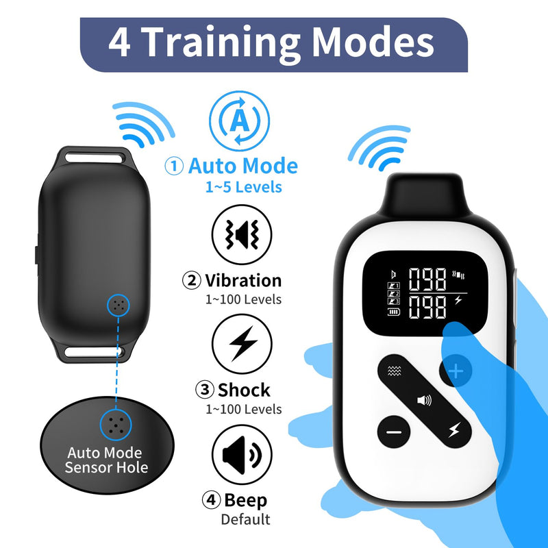 PetJoy Bark Collar with Remote, Bark and Training Collar Combo, Shock Collar for Large Dogs, Auto Bark Collar - Shock, Vibration, Beep and Auto Mode (Level 1-5), Remote Range 2800 Ft - PawsPlanet Australia