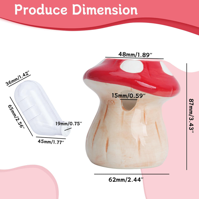 RUIAN Mushroom Hamster Water Bottle with Stand- 60ml Leakproof Ceramic Water Dispenser with Stainless Steel Nozzle for Hamsters, Chinchillas, Small Animal Cages (Red) - PawsPlanet Australia