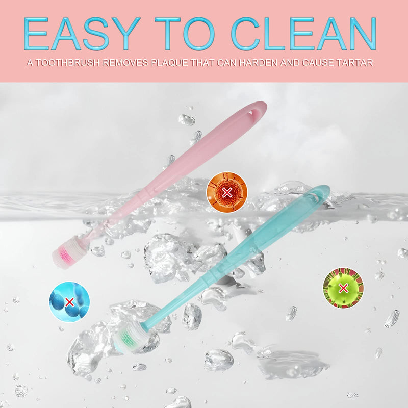 BLMHTWO 2 Pieces Cat Toothbrush, Small Dog Toothbrush 360-Degree Dog Toothbrush Small with Independent Transparent Packaging Box and PP Handle Silicone Dog Toothbrush for Small Dogs (Green and Pink) - PawsPlanet Australia