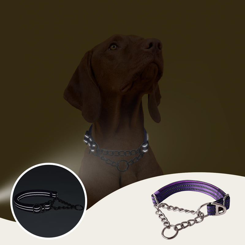 Reflective Martingale Dog Collar with Chain,No-Pull Dog Collar,Choke Dog Collar for Medium to Extra Large Dogs for Training, Walking, Hunting (Pink M) P Medium (12"-17")