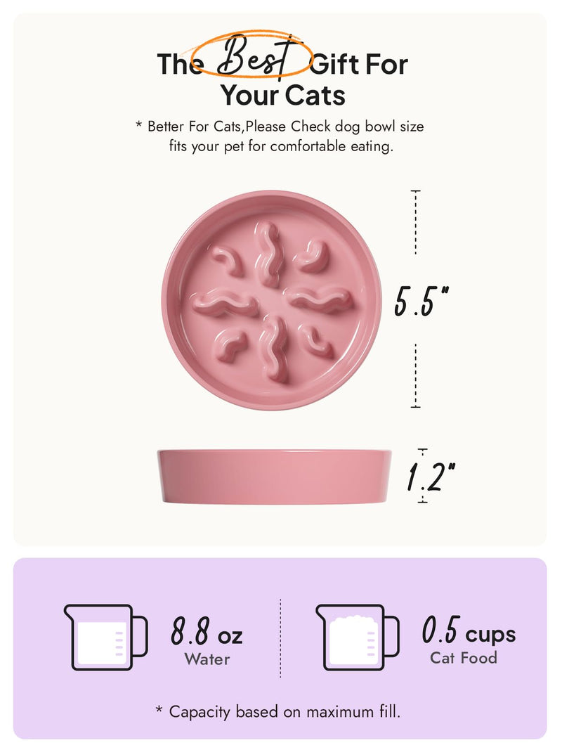 Ceramic Slow Feeder Dog Bowls Small Breed, 0.5 Cups Dog Food Dish for Fast Eaters, Puzzle Bowl for Small Dogs and Cats, 5.5 Inch-Pink Pink - PawsPlanet Australia