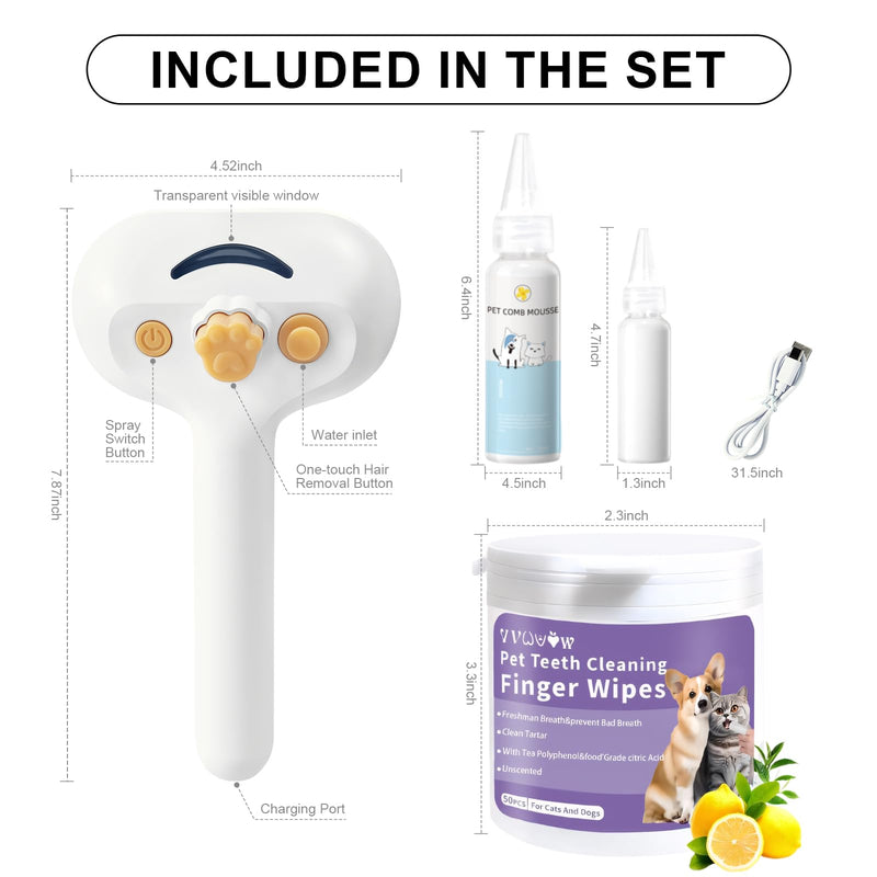 Pet Steam Brush for Dog & Cat – shower bath brush – Steam for Shedding & Grooming Water Brush for Long & Short Haired Pets Spritz Defur Comb 3-in-1 Spray Hair Removal Comb 7.8"-171ML