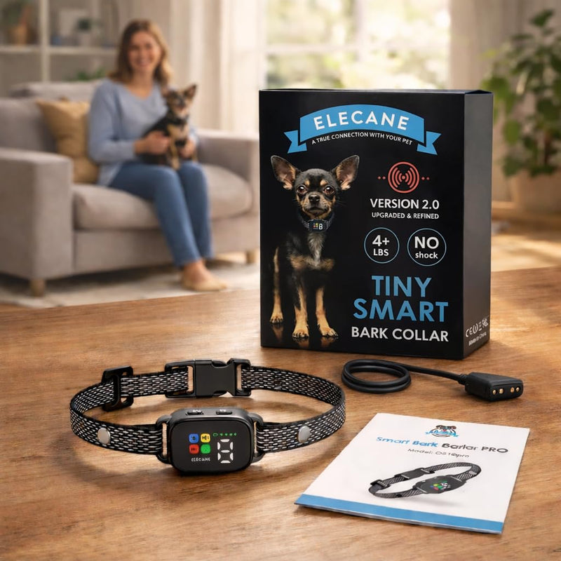 Tiny Bark Collar for Small Dogs 5-15 lbs and Puppies - No Shock Anti Barking Collar - Rechargeable Smart Collar for Dog Training with 7 Sensitivity Levels and 3 Beep&Vibration Modes (Black) Black - PawsPlanet Australia