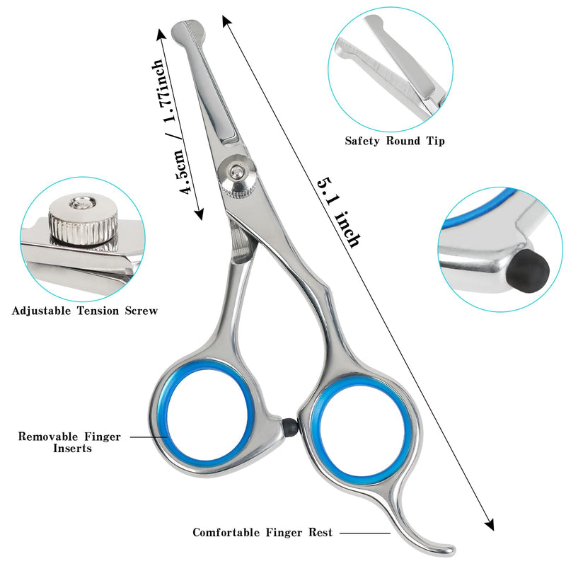 Pet Grooming Scissors Body & Facial Trimmer Durable Stainless Steel Rounded Tips Shears for Long Medium Short Thick Wiry Curly Hair Lightweight Cutter for Dogs & Cats - Set of 2 Blue Set of 2 - PawsPlanet Australia
