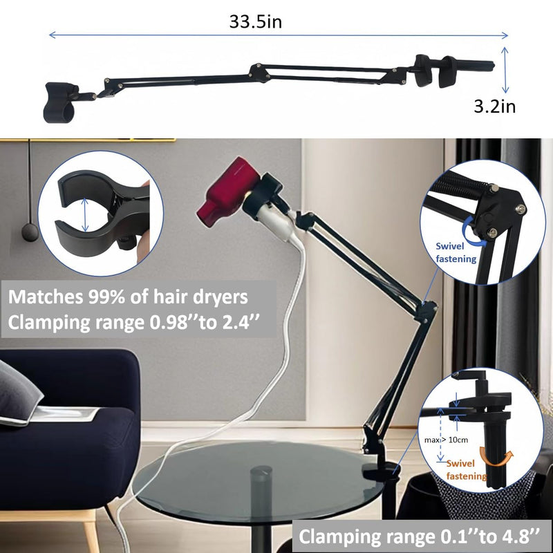 Dog Hair Dryer Holder, Pet Grooming Table Hair Dryer Stand Hands-Free 360° Rotating Blow Dryer Holder with Adjustable Clamp Mount - PawsPlanet Australia