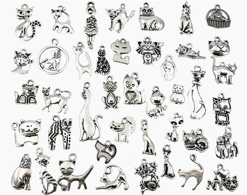 Assorted Cats Pet Charm Pendant for DIY Jewelry Making Accessaries(42pcs,Antique Silver) - PawsPlanet Australia