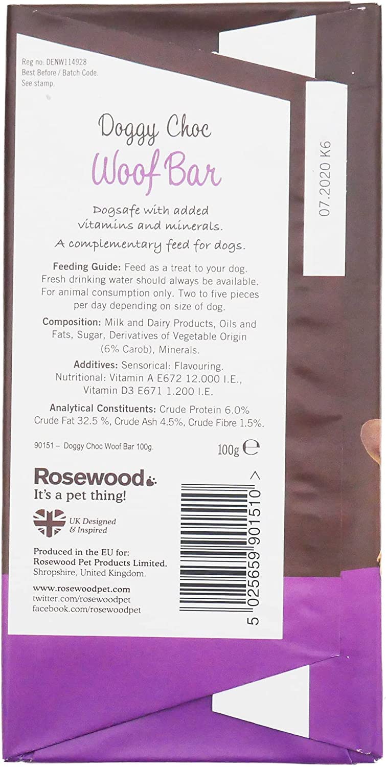 6 Pack Tail Twisters Doggy Choc Safe Chocolate Treat Training Woof Bar 100g - PawsPlanet Australia