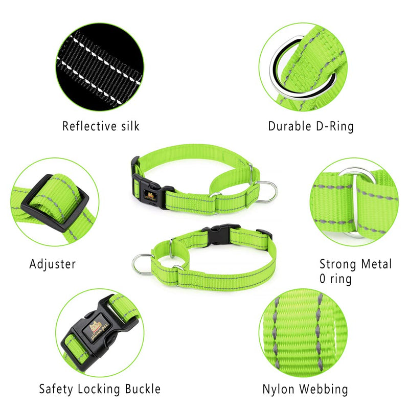 Plutus Pet Reflective Martingale Collar with Buckle - Durable and Adjustable Training Collar for No Pulling, Dog Choker Collar for Small Medium Large Dogs, Bright Green, M M:16"-20" - PawsPlanet Australia