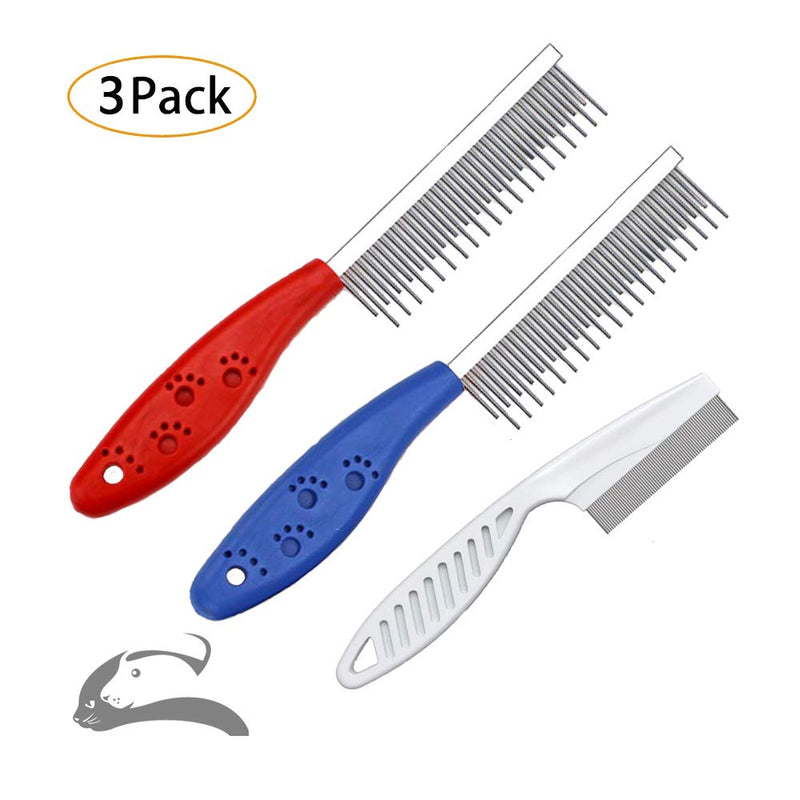 Pet Comb for Dogs & Cats,Small Dog & Cat Grooming Comb 3 Combs,Pet Long & Short Stainless Steel Teeth Shedding Comb for Removing Matted Fur, Knots & Tangle(3pack) - PawsPlanet Australia