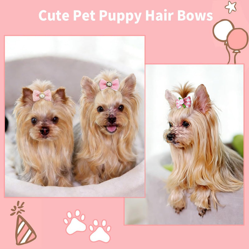 20Pcs Small Dog Hair Bows with Rubber Bands Flower Ball Bowknot Top Knot Hair Ties Cute Puppy Hair Accessories for Pets Cats Yorkie Hair Grooming(Pink and Orange) Pink and Orange - PawsPlanet Australia