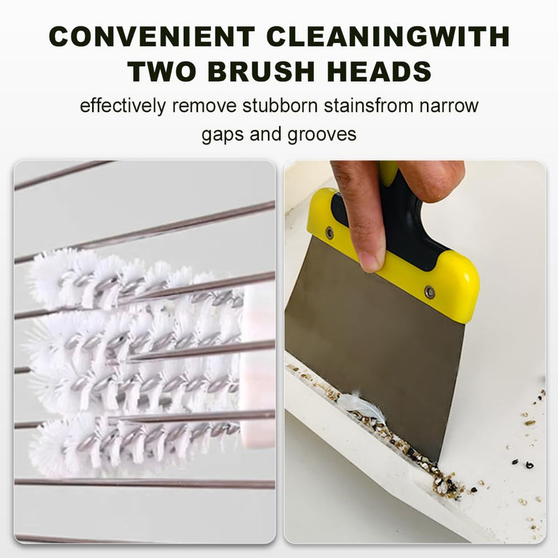 Set of 2 Bird Cage Cleaning Kit with Metal Scraper and Brush, Bird Cage Cleaner for Cleaning Kennels Perches Poop Remover Parrot Parakeet Pet Cage Accessories - PawsPlanet Australia