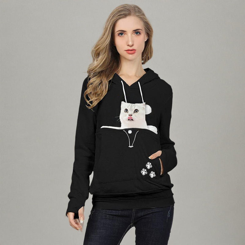 XUDREZ Unisex Big Pouch Hoodie Long Sleeve Pet Dog Holder Carrier Sweatshirt Hooded Pocket Kangaroo Hoodie 3X-Large Black - PawsPlanet Australia