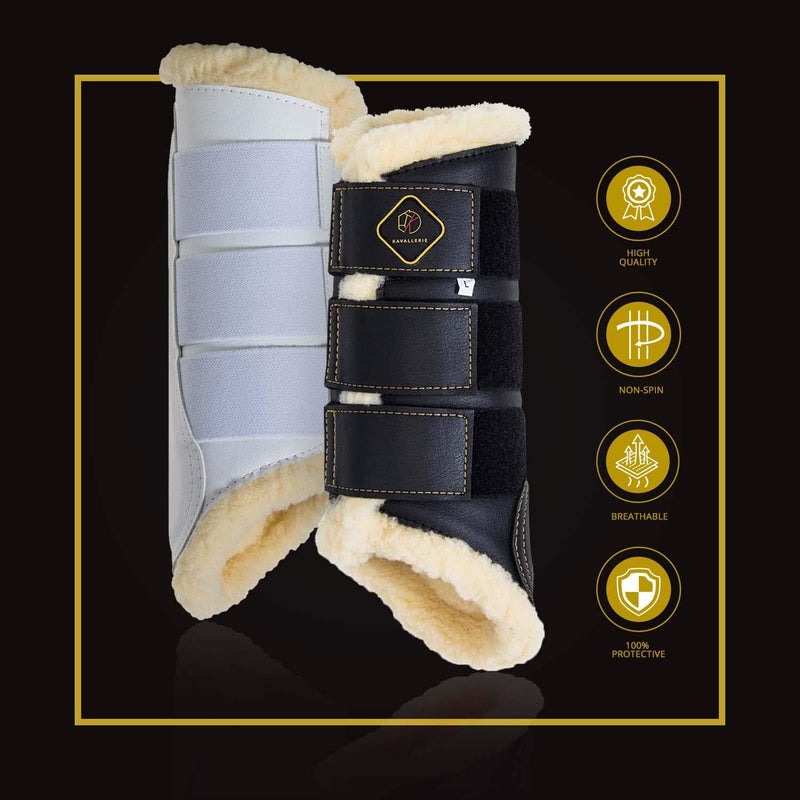 Kavallerie Classic Tendon Boots, Impact-Absorbing Material, Breathable & Evenly Distribute Pressure, Protect Tendon and Ligaments, Anti-Slip, Anti- Sore and Moisture Repellant Show Jumping Boots Support Boots(fleece), White Large - PawsPlanet Australia