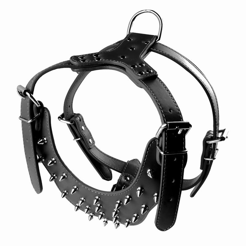 Serijoars Spiked Studded PU Leather Dog Harness Collar Set for Large Breed Pit Bull Bully Husky Terrier (Studs Black, M) Studs Black - PawsPlanet Australia