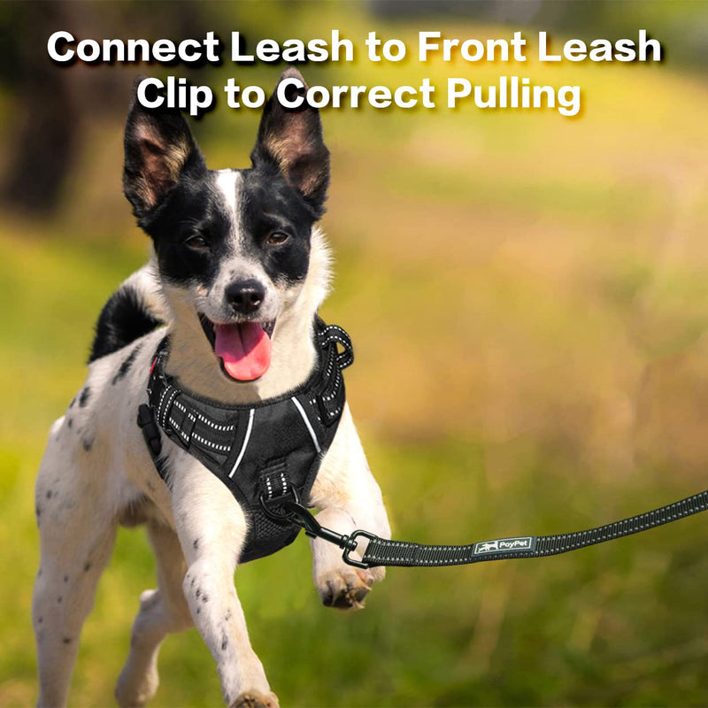PoyPet No Pull Dog Harness, No Choke Front Clip Reflective Dog Vest with Soft Padded Vertical Handle, 3 Leash Attachments for Small Medium Large Dogs (Black,M) Black - PawsPlanet Australia