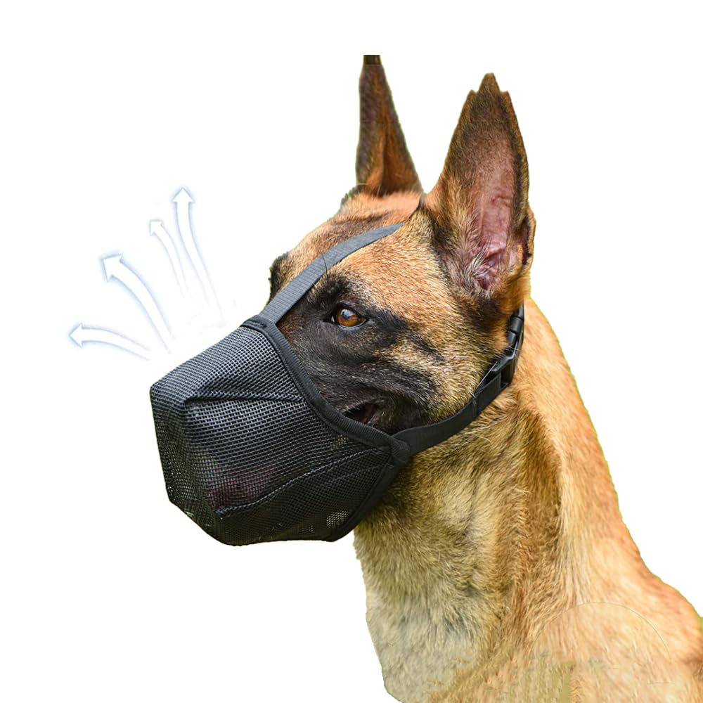 Dog Muzzle, Mesh Soft Muzzle for Small Medium Large Dogs, Dog Mouth Guard, Adjustable Muzzles for Scavenging Biting Licking and Chewing, Allows Panting and Drinking(L) L(Snout: 10¼"-12¼") - PawsPlanet Australia