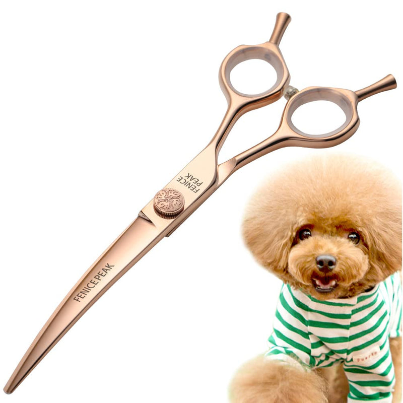 Fenice Peak Curved Dog Grooming Scissors Champagne Gold 440C Stainless Steel Professional Pet Cutting Shears Safety Trimming Shearing for Dogs and Cats 6.5 Curved Shear - PawsPlanet Australia