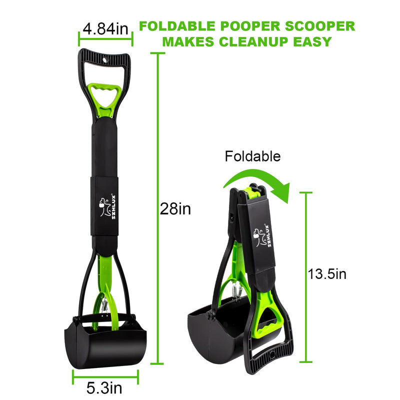 SZHLUX 28" Pooper Scooper, Foldable Dog Pooper Scooper with Unbreakable Material and Durable Spring for Grass and Gravel, Green - PawsPlanet Australia
