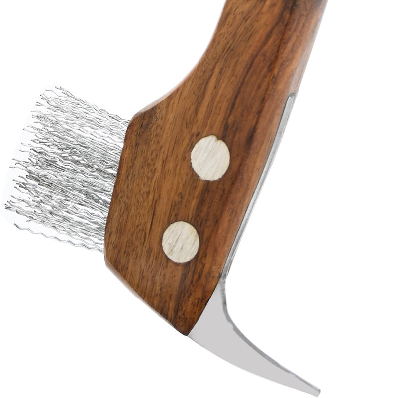 – 3-in-1 Hoof Knife, Hoof Brush & Pickup Tool (Wooden) Wooden