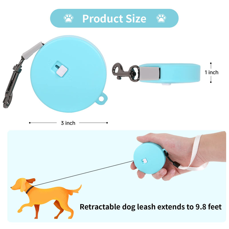 Retractable Dog Leash for Small and Medium Dogs up to 22lbs with 9.8ft Strong Nylon Tape, Hands Free, Portable and Lightweight Leash with Wrist Strap, One-Hand Brake, Tangle Free (Blue) Blue - PawsPlanet Australia
