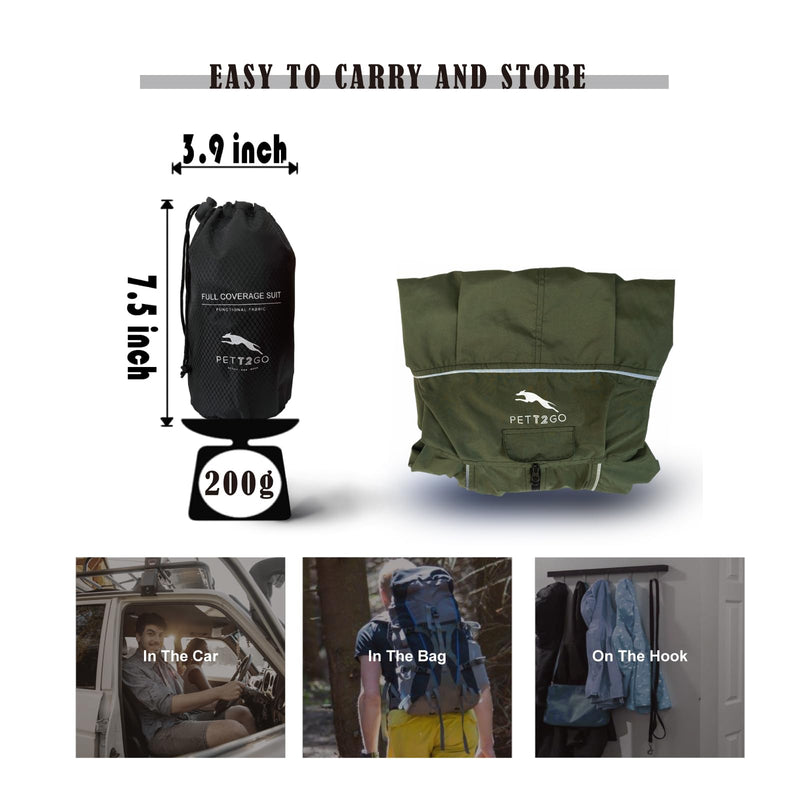 Dog Lightweight Windbreaker, Dog Outdoor 4-Legs Jacket, 0.5 lbs,Durable Water Repellent, Hooded, Easy on/Off with Collar and Harness, Reflective, Packable,Dark Olive (Large) Large - PawsPlanet Australia