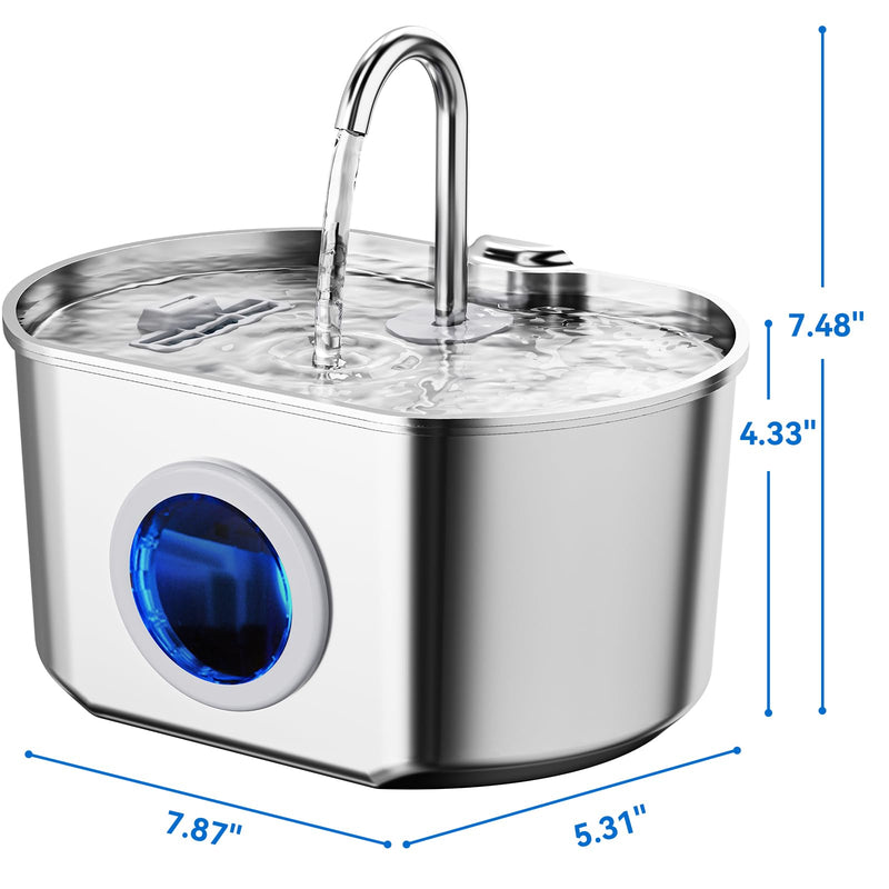 Cat Water Fountain Stainless Steel: 74oz/2.2L Cat Fountain for Drinking- Pet Water Fountain Inside - Automatic Dog Watering Dispenser Bowl - Pet Feeding & Watering Supplies - Water Level Window 74oz Cat Fountain + 1 Filter - PawsPlanet Australia