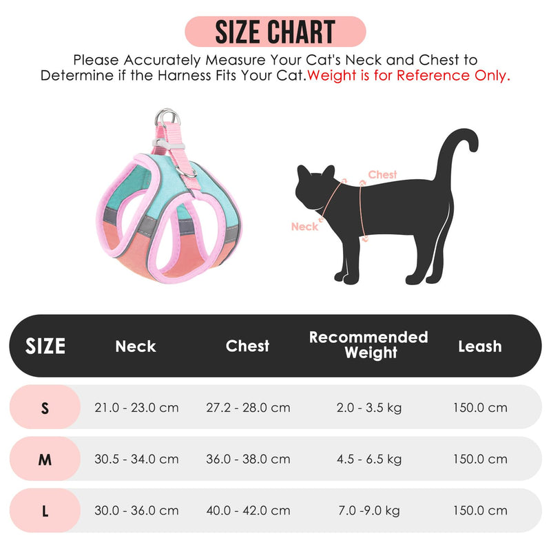 Cat Harness and Lead Set for Walking, Adjustable Soft Sturdy Faux Suede Escape Proof Kitten Vest Harness and leash with Reflective Strip for Large Medium Small Cats(L) L(Chest 40-42 cm) Green & Pink