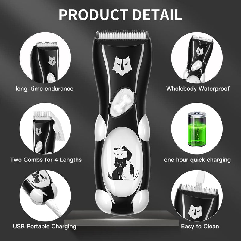 Dog Clipper Pet Grooming Kit Low Noise Cordless Dog Trimmer for Matted Hair Professional Cat Shaver Clipper Dog Razor for Small and Medium Animals Black - PawsPlanet Australia