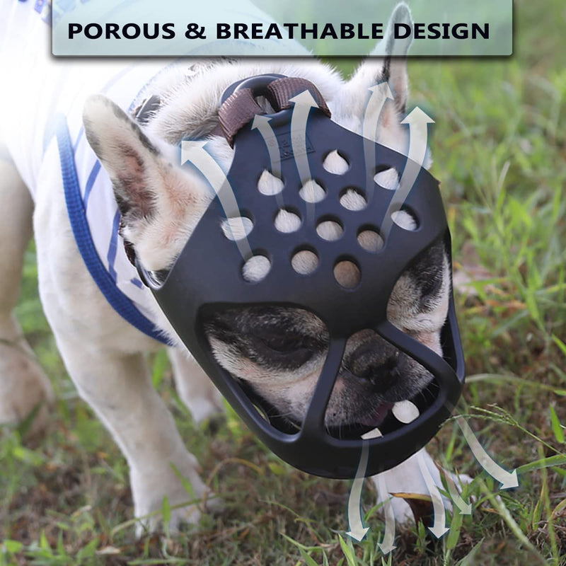 BARKLESS Dog Muzzle for Short Snout Dogs, Soft Silicone Muzzle for Biting, Chewing, Licking for French Bulldog Shih Tzu, Ideal for Flat-Faced Aggressive Dogs Grooming Walking, Allows Drinking XL Black