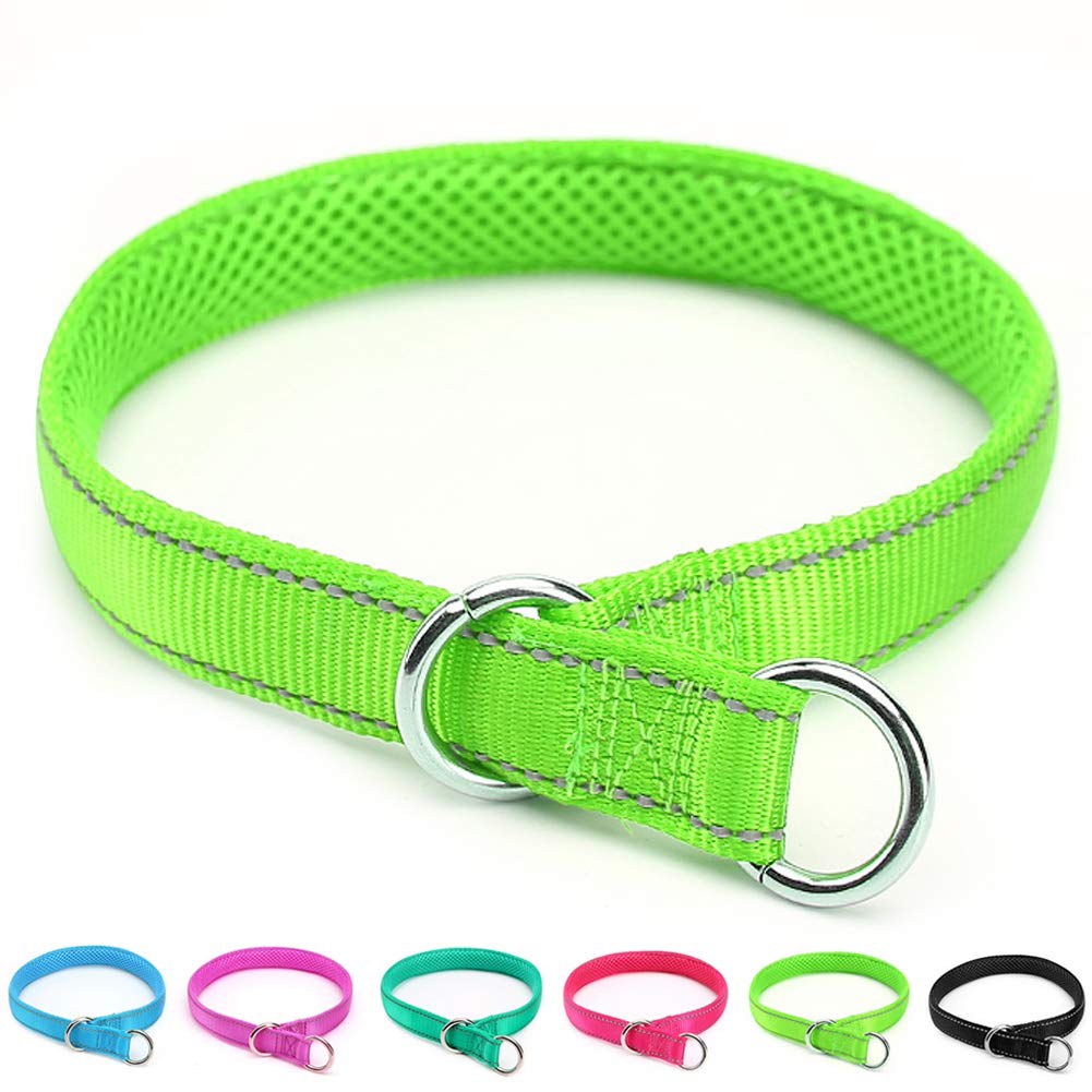 Reflective Dog Choke Collar, Soft Nylon Training Slip Collar for Dogs Suitable for Dog Weight Around 20-38 pounds (5/8" W x 15.5" L) S: 5/8"W x 15.5"L (neck size: 12.9"-14.9") Green