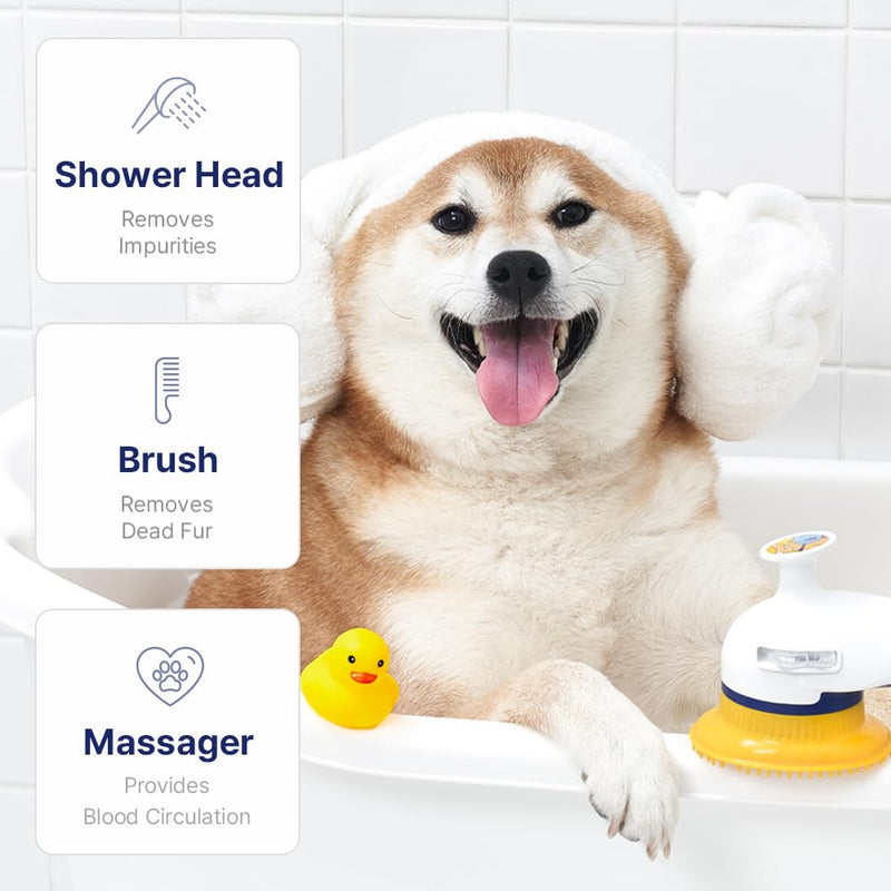 [PETHROOM] Pet Relaxing Grooming Brush Scrubber Shower Wash Head Attachment for Dogs and Cats Spa Washing and Bathing | Dog Cat Hair Deshedding Splash Shield | Massage Rubber Bath Tool - PawsPlanet Australia