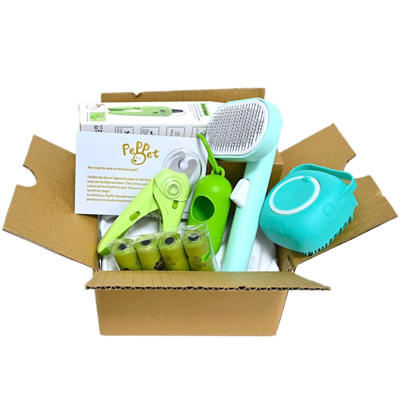 Dog cleaning and grooming 8-piece set, nail files with LED Light and Nail file, dog comb, cleaning brush, Bags Dispenser and trash waste bag, dog poop bags dispenser, grooming supply package - PawsPlanet Australia