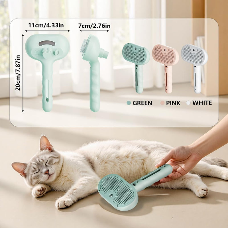 Pet Steam Brush for Dog and Cat，3 in 1 Spray Hair Removal Comb，Steam for Shedding & Grooming，Water Brush for Long and Short Haired Pets Remove Tangled Loose Hairs (Green) Green - Empty Bottle - PawsPlanet Australia