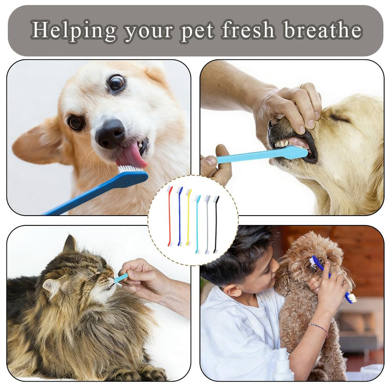 6 Pack Pet Toothbrush, Dual Headed Long Handle with Small Brush Head Teeth Cleaning Tool for Dogs, Cats, Puppy, Kitten and Most Pets Dental Care, Reduce Plaque Tartar(6 Color)